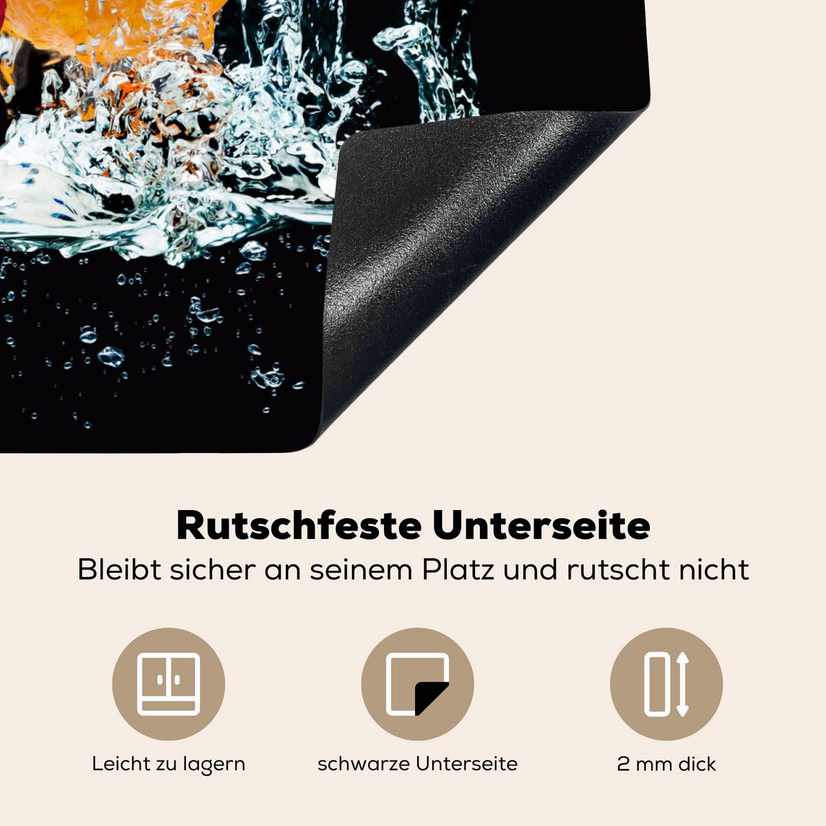 HERDABDECKPLATTE Wasser - Obst - Orange - Erdbeere - Kirsche - Schwarz Herdabdeckung Induktionsfeld 65x52 cm - Orange, Kunststoff (65/52/0.2cm) - MuchoWow