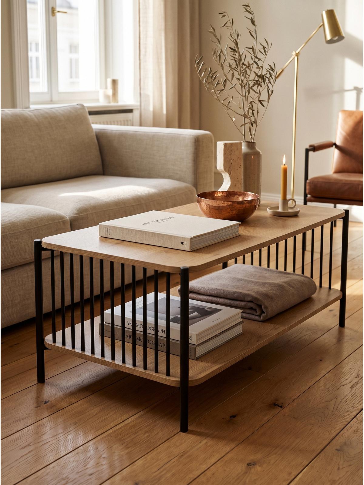 COUCHTISCH KAMARI, MDF, mit Stauraum, in Holzoptik, Eichenoptik, 110 x 60 x 42 cm - Schwarz/Braun, Holzwerkstoff/Metall (60/110/42cm) - KADIMA DESIGN