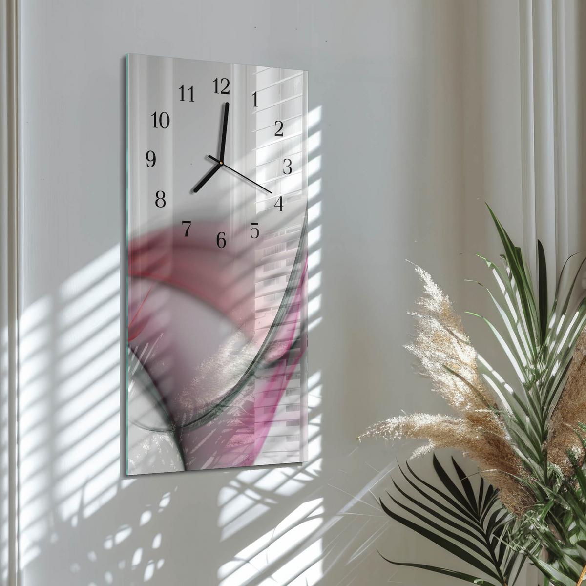 WANDUHR aus Glas 30x60 cm - Abstrakte Kunst - Rot, Glas (30/60/0.4cm) - TULUP