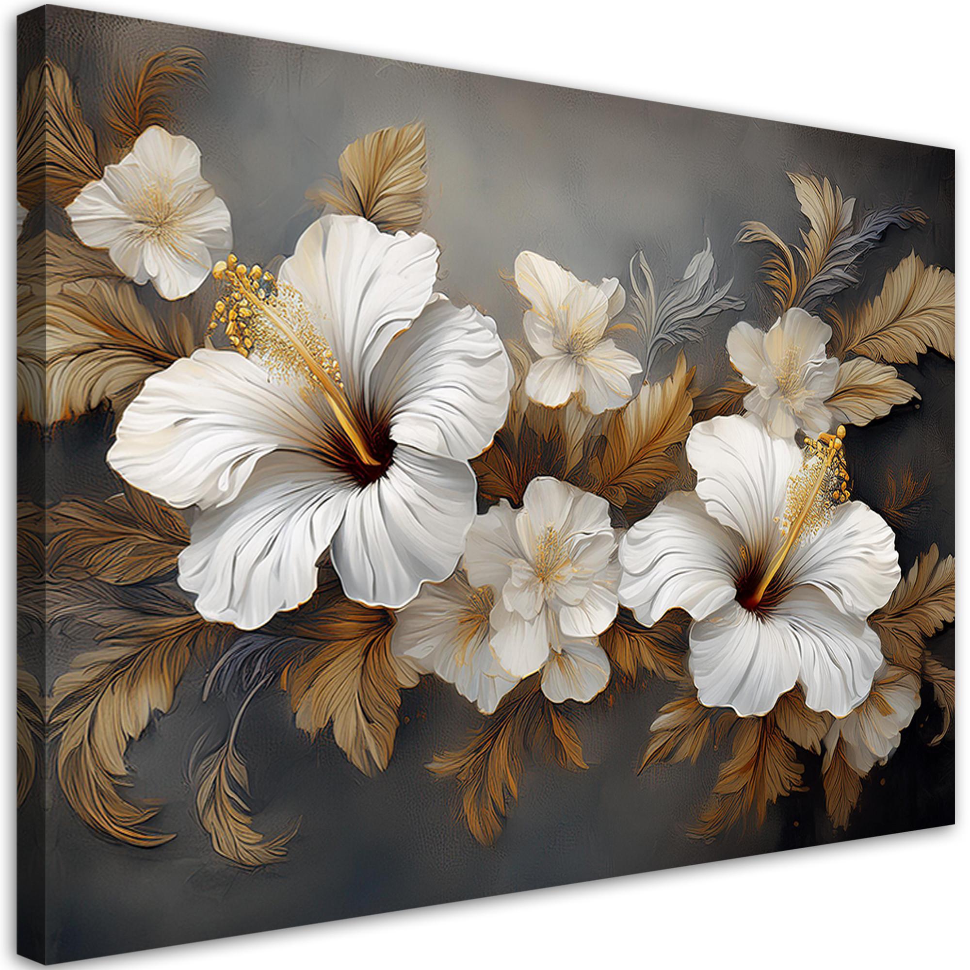 WANDBILD hibiskus blume natur - Weiß, Textil (60/40cm) - Feeby