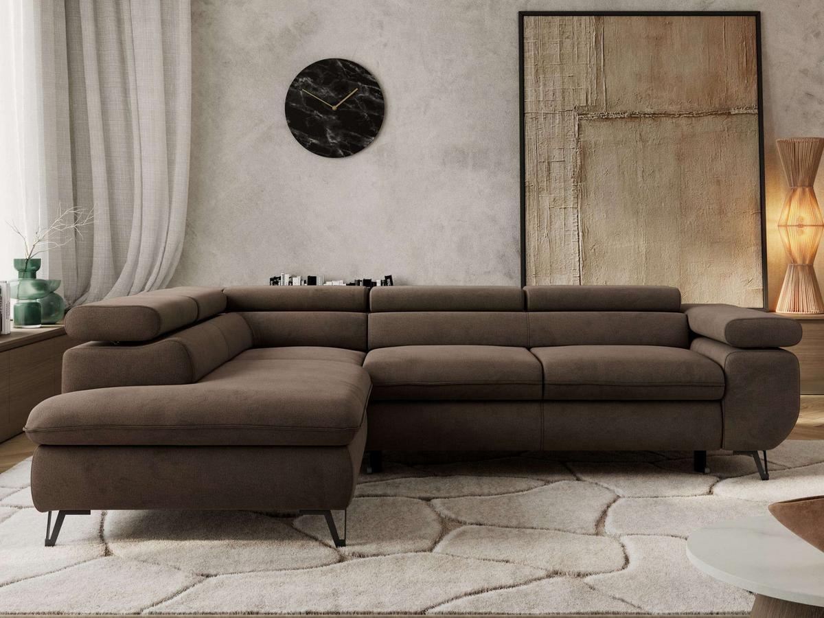 ECKSOFA PABLO L Braun Velvet - Links Seite - Schwarz/Braun, Textil/Metall (208/273cm) - MKS
