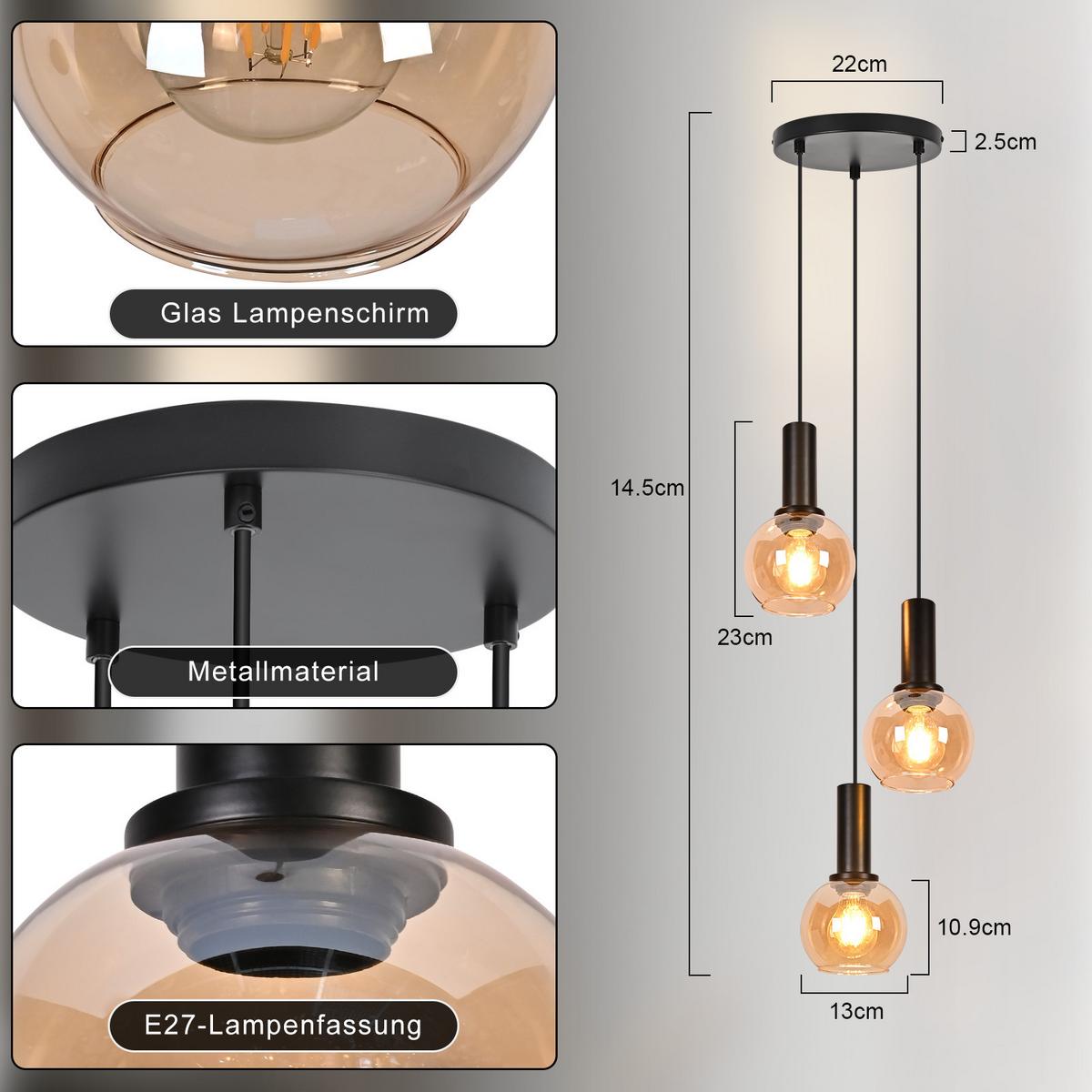 PENDELLEUCHTE Jorvex 22/13/145 cm - Schwarz, Glas/Metall (22/13/145cm) - ZMH