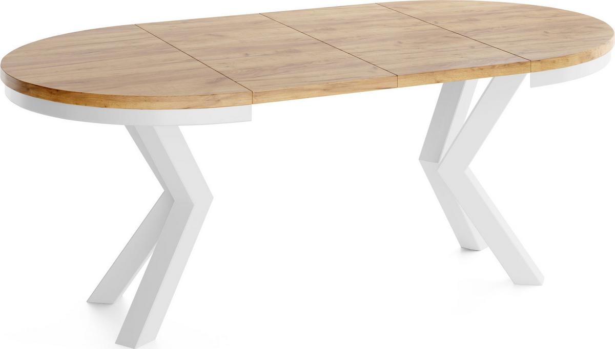 ESSTISCH Clara Weiß runder ausziehbarer, Craft Eiche 100-180/100/76 cm - Eiche Wotan/Weiß, Holzwerkstoff/Metall (100/176/76cm) - WFL GROUP