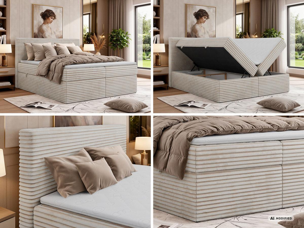 BOXBETT TILION 200/200 - Beige Cord - Topper T25 - H3 - Beige/Schwarz, Kunststoff/Textil (200/200cm) - MKS