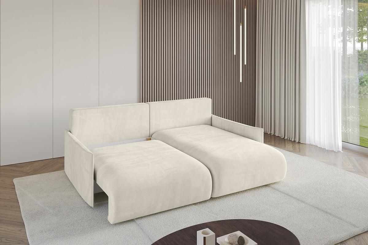 ECKSOFA Ottomane rechts ONESK-L-v1 216x177x72 Ecru Velours - Ecru, Holzwerkstoff/Kunststoff (177/216cm) - ALTDECOR