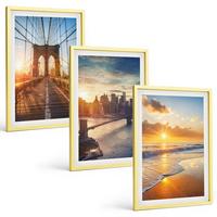 BILDER SET 3er Set - 40x60 cm Goldrahmen - Brücken, Sonnenuntergänge, Stadt - Goldfarben, Kunststoff (40/60cm) - TULUP