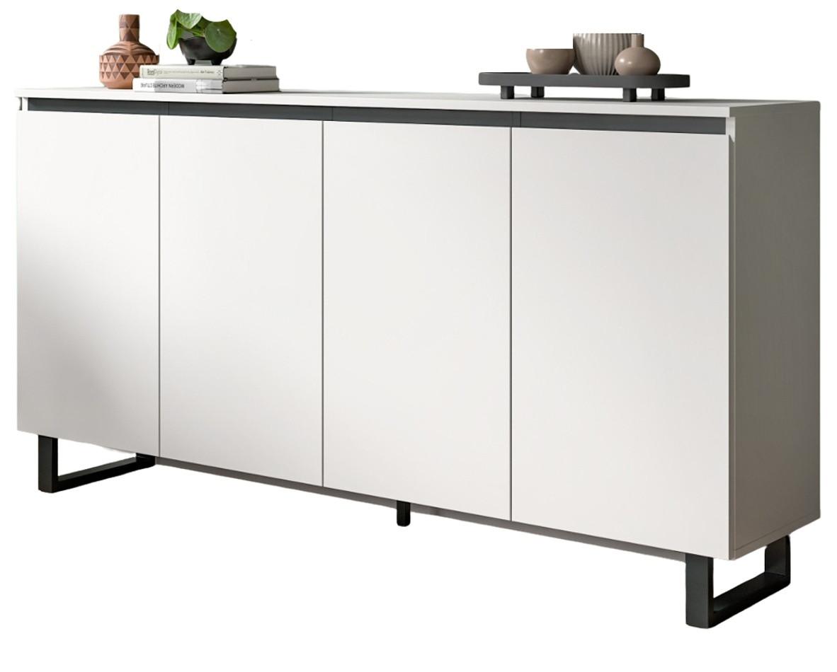 SIDEBOARD Weiß mit Schwarz, Kommode 4 Türen / 8 Fächer 160 cm mit Soft-Close - Schwarz/Weiß, Holzwerkstoff/Metall (160/84/36cm) - Inn.Furn