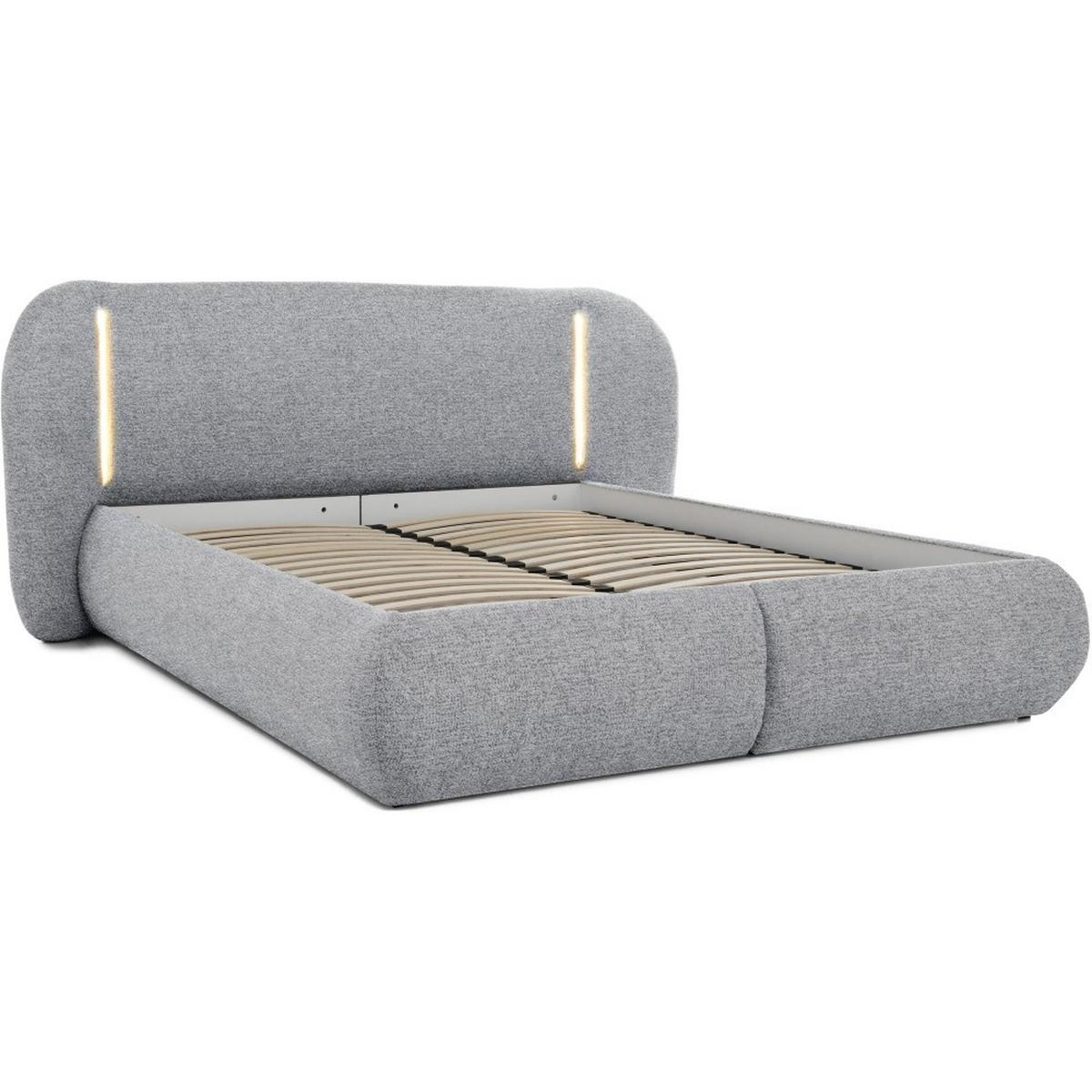 POLSTERBETT Corfu mit LED-Beleuchtung, mit Bettkasten, rundliche Formen, 140x200, Hellgrau - Hellgrau, Textil/Metall (140/200cm) - Beautysofa
