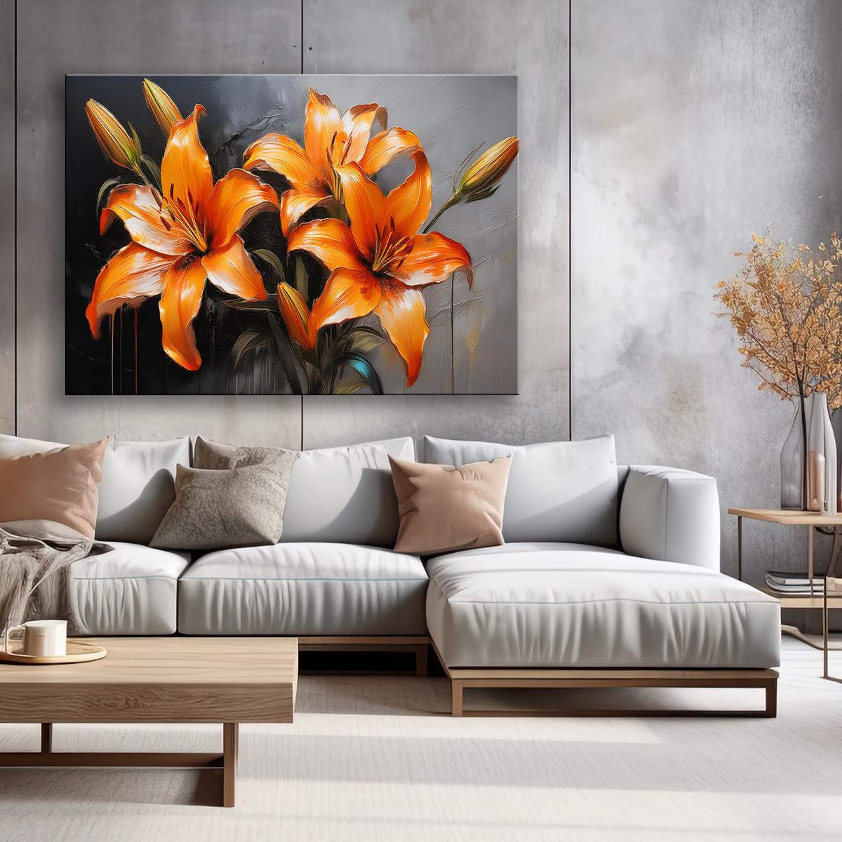 WANDBILD lilienblüten orange - Orange, Textil (60/40cm) - Feeby