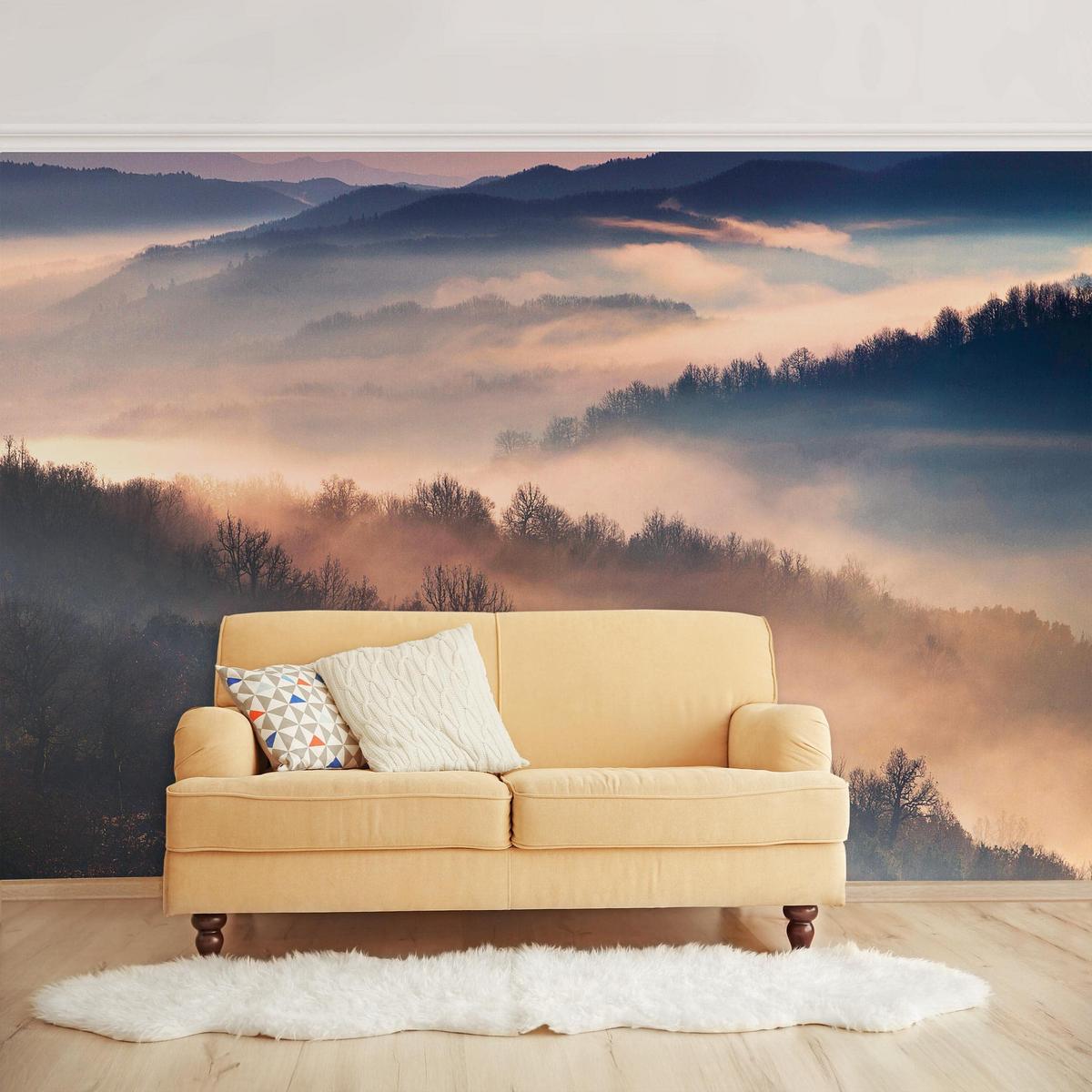 FOTOTAPETE Nebel bei Sonnenuntergang 336/225 cm - Eichefarben, Papier (336/225cm) - Bilderwelten