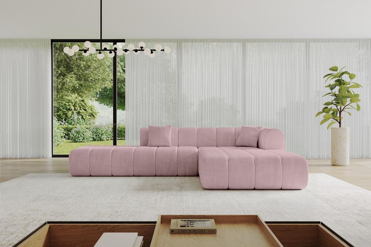 ECKSOFA Ottomane Rechts BILA-L 289x176x71 Rosa Cord - Schwarz/Rosa, Holzwerkstoff/Kunststoff (289/176cm) - ALTDECOR
