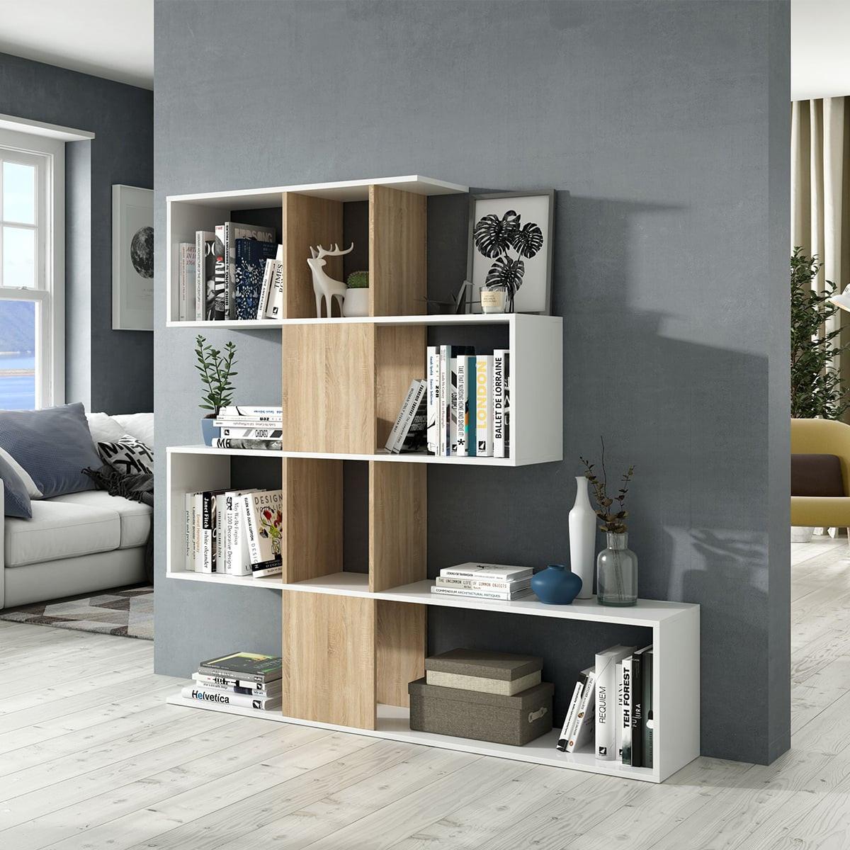 BÜCHERREGAL mit 4 Ebenen und 11 Aufbewahrungsfächern H145 cm - Eschefarben, Holzwerkstoff (28/145/11.2cm) - Calicosy