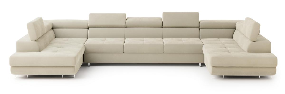 WOHNLANDSCHAFT ISOLANO Creme Velours-Stoff mit Schlaffunktion - Creme, Holz (408/90/202cm) - MASSENO