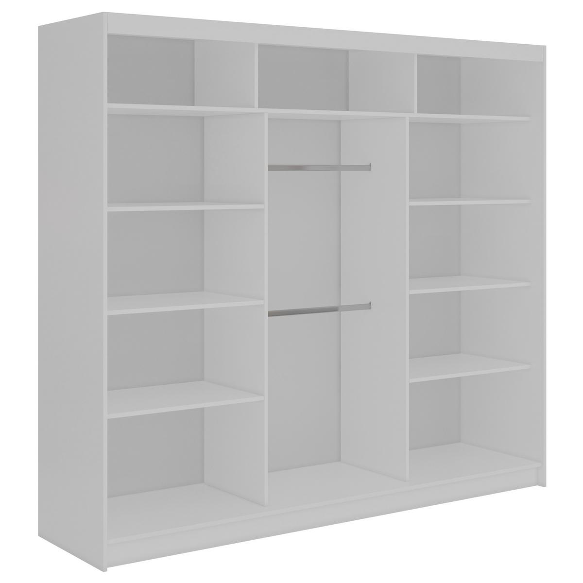 SCHWEBETÜRENSCHRANK mit Spiegel LAOS - 240 - Weiß - Eiche Artisan Lamellen - Alufarben/Weiß, Holzwerkstoff/Metall (240/216/61cm) - MKS
