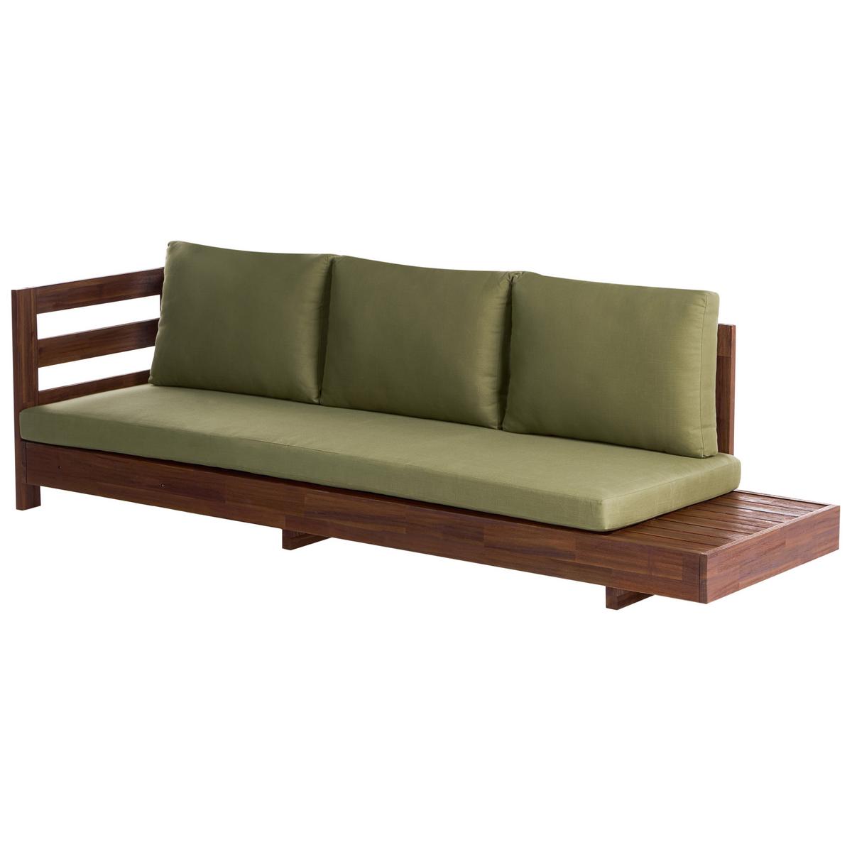 GARTENECKSOFA 5-Sitzer zertifiziertes Akazienholz rechtsseitig Grün Marettimo - Braun/Grün, Holz (225/64/212cm) - Beliani
