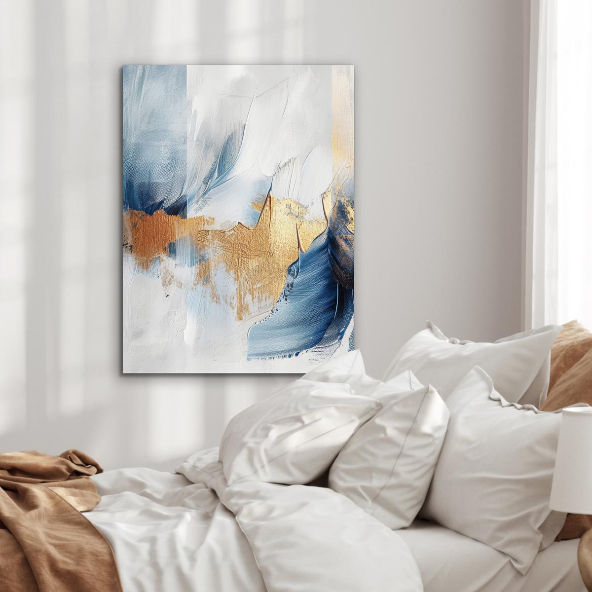 METALLBILD Gold - Blau - Aquarell - Kunst - Modern 60x80 cm - Hellblau, Metall (60/80cm) - MuchoWow