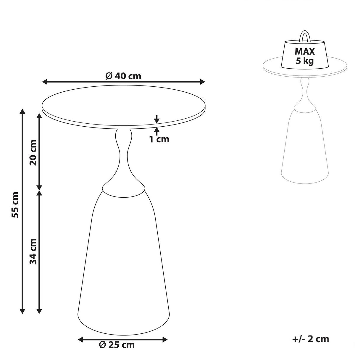 BEISTELLTISCH Sicherheitsglas Grauer Marmor Carter - Grau, Metall (40/40/55cm) - Beliani