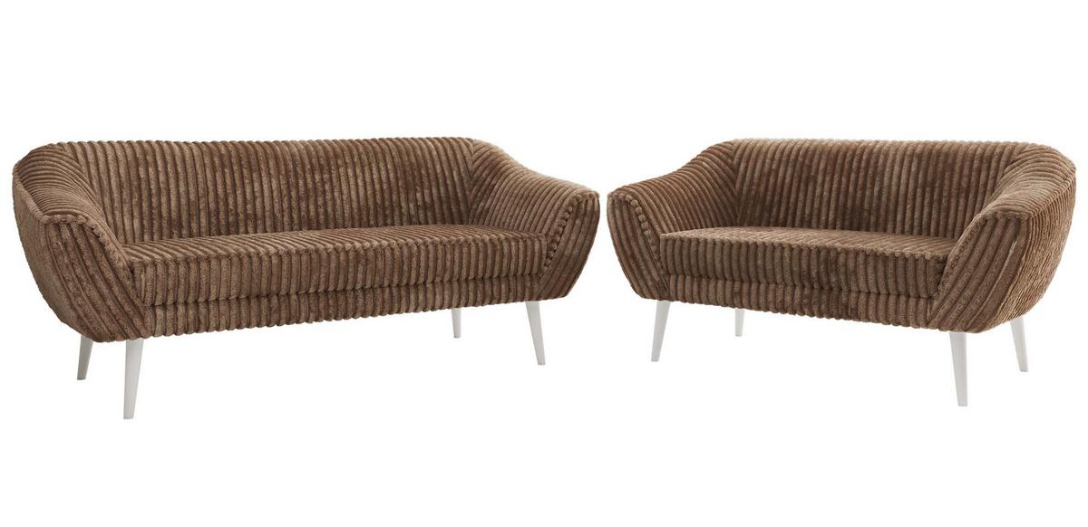 SITZGARNITUR PIRS 3+2 - Braun Cord - Weiße Beine - Braun/Weiß, Holzwerkstoff/Textil (180/75/74cm) - MKS