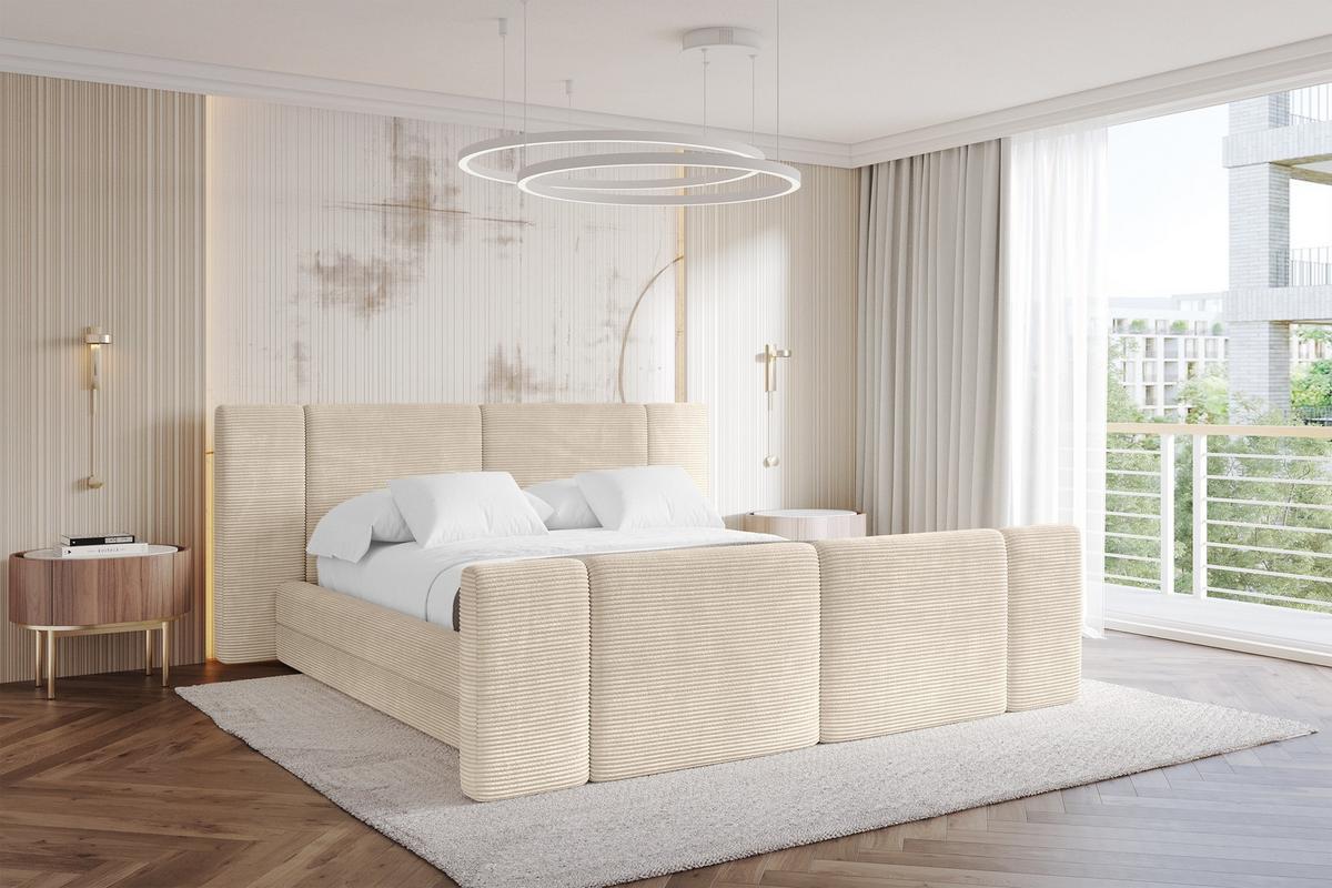 POLSTERBETT mit Bettkasten, Fußteil und Lattenrost, Bett mit Matratze H3/H4 - TEVO-Z 140x200 Beige - Creme, Holzwerkstoff/Textil (140/200cm) - ALTDECOR