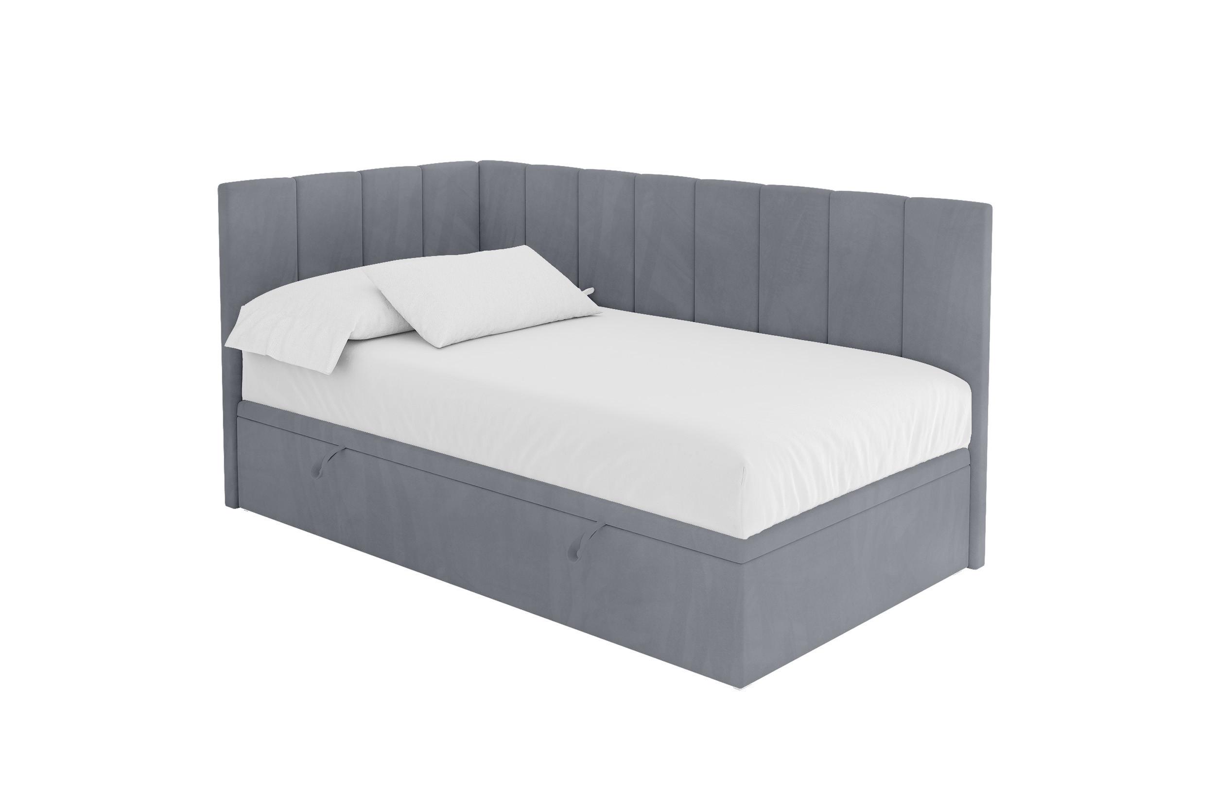 EINZELBETT Jugendbett mit Bettkasten Rechts, ohne Matratze - LOVY 90x200 Grau - Grau, Holzwerkstoff/Textil (90/200cm) - ALTDECOR