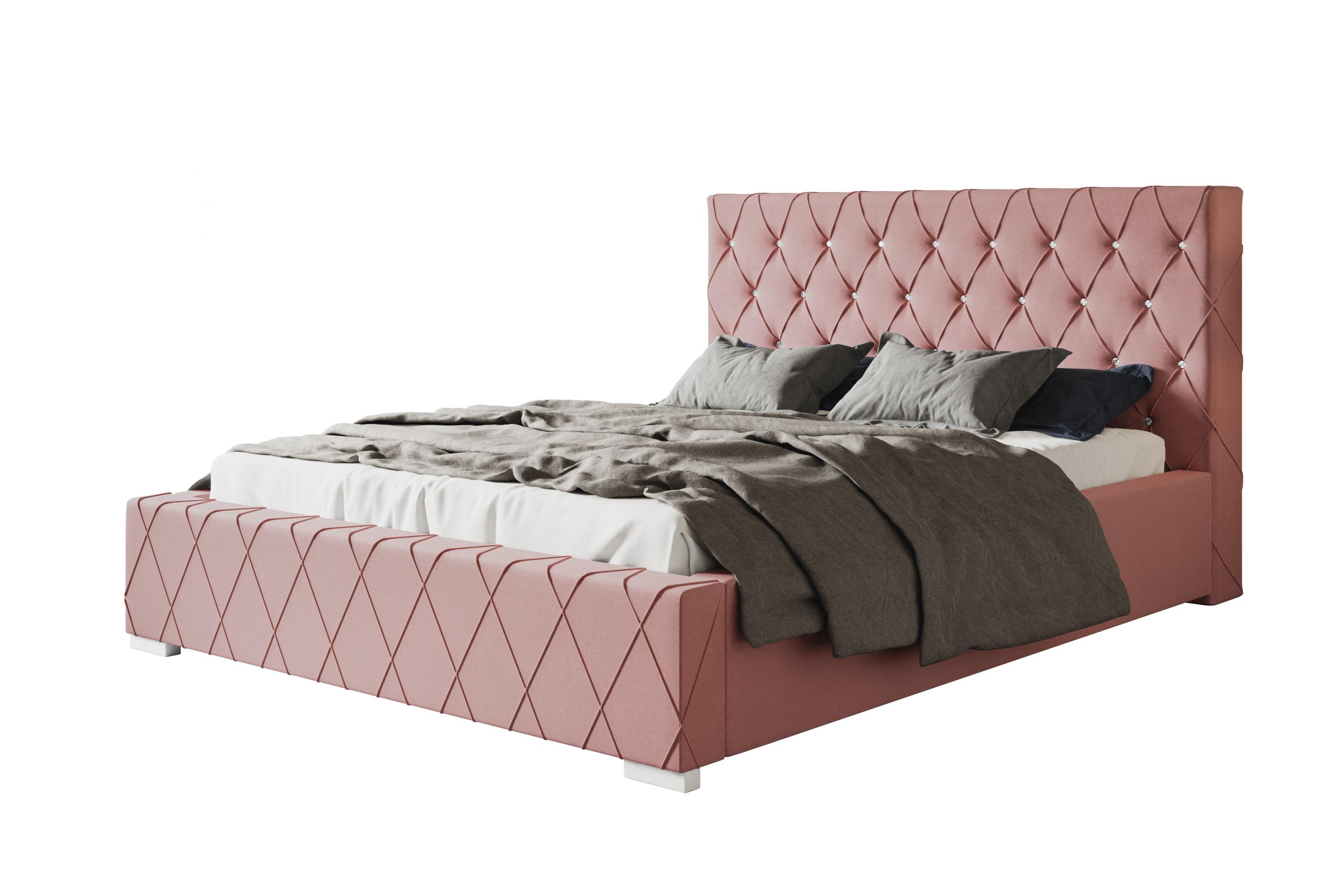 POLSTERBETT Berlin, 160x200 cm, mit Bettkasten und Lattenrost aus Holz, Velourstoff, Farbe: Rosa - Rosa, Holz/Kunststoff (160/200cm) - Alpi-Möbel