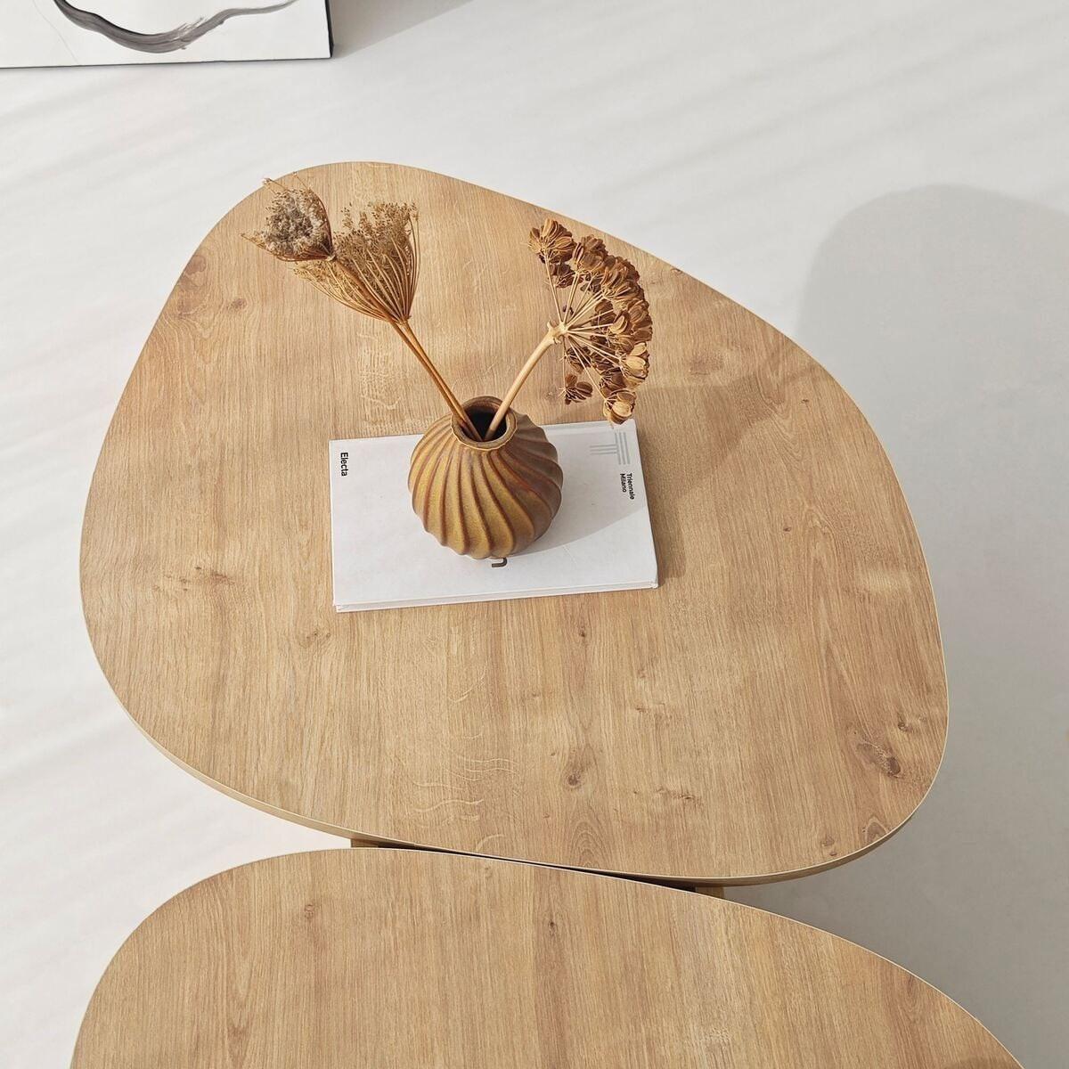 COUCHTISCH mit doppelter Platte in organischer Form 125/60/38 cm - Eichefarben, Holzwerkstoff (10/60/38cm) - Calicosy