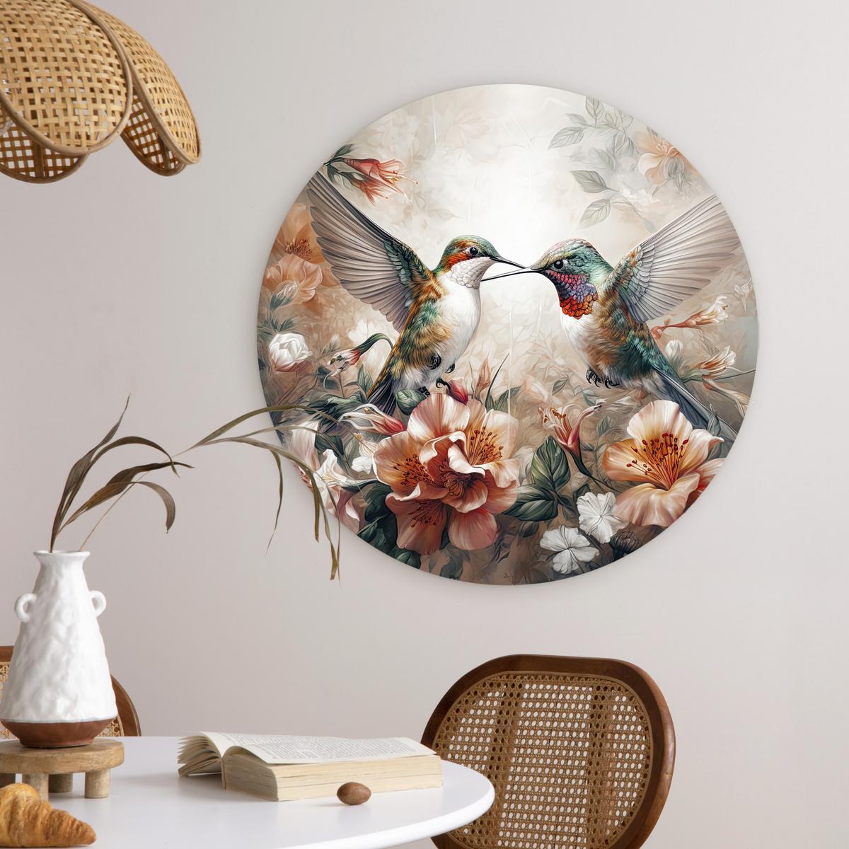 WANDBILD Kolibri - Vögel - Blumen - Natur Wanddeko Schlafzimmer 60x60 cm - Altrosa, Kunststoff (60/60cm) - MuchoWow