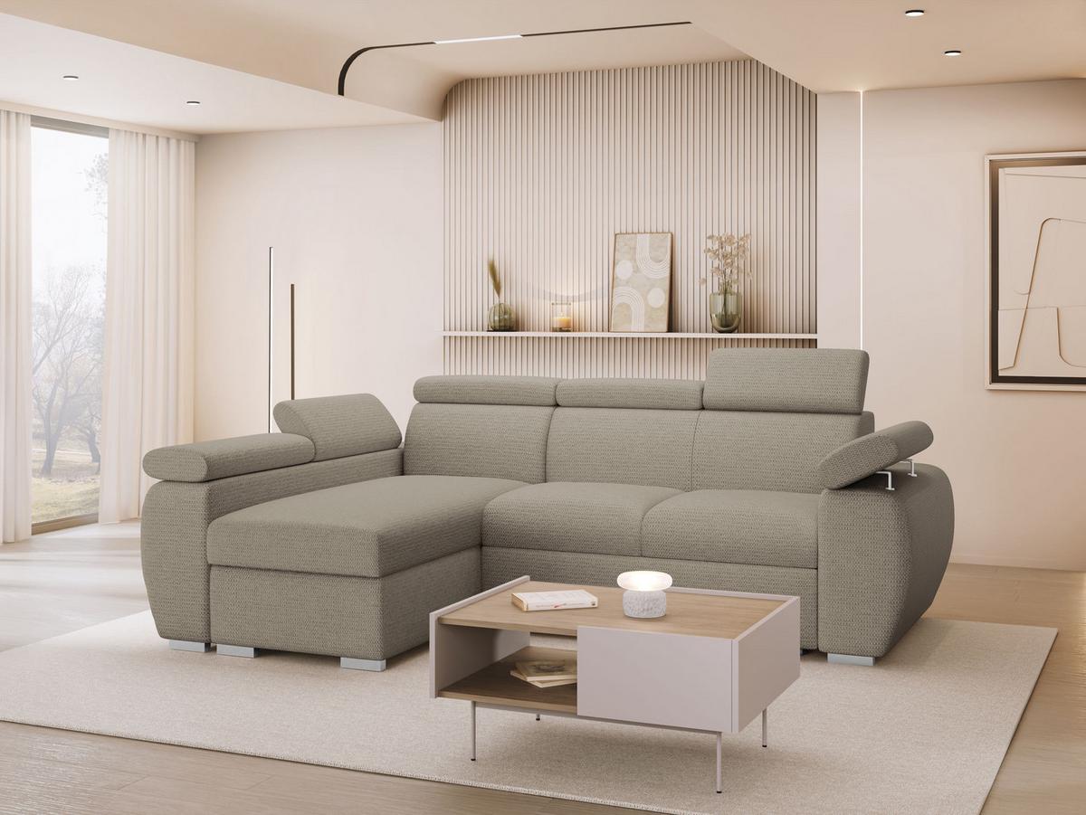 ECKSOFA Boston Mini, Seite: Links - LC+2R - Hellbraun/Chromfarben, Holz/Textil (255/170cm) - MIRJAN24