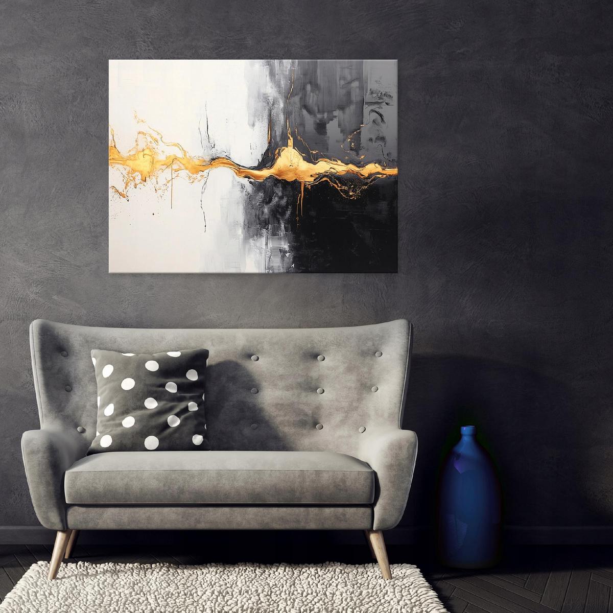 LEINWANDBILD Abstrakt Gold Schwarz 100x70 - Multicolor, Holzwerkstoff (100/70cm) - Wallarena