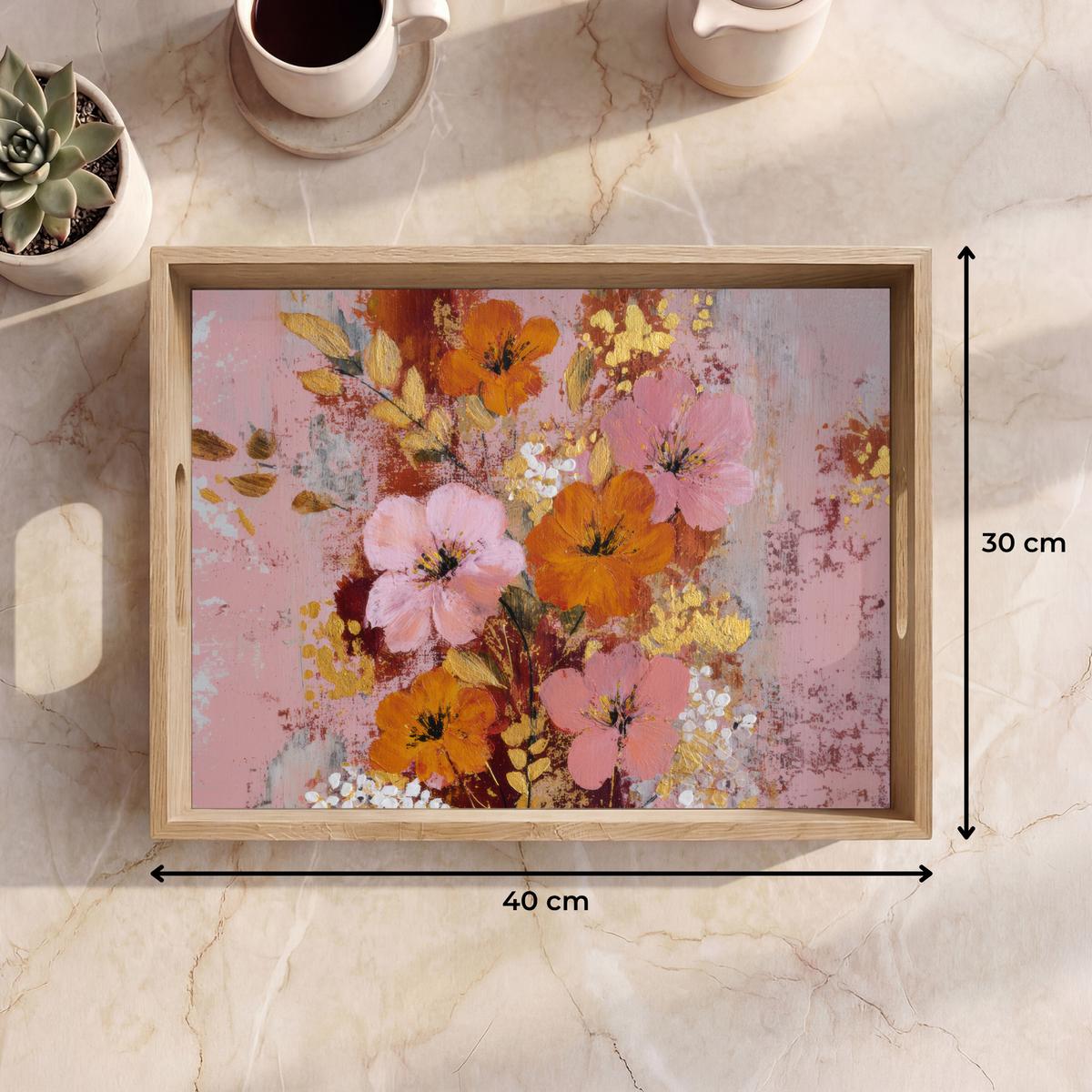TABLETT Malerei - Blumen - Rustikal - Rosa 40x30 cm - Rosa, Holz (40/5/5cm) - OnlyWow