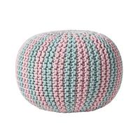 STRICKPOUF rund, blau-rosa gestreift, 50/50/40 cm - Hellblau, Textil (50/40/50cm) - Homescapes