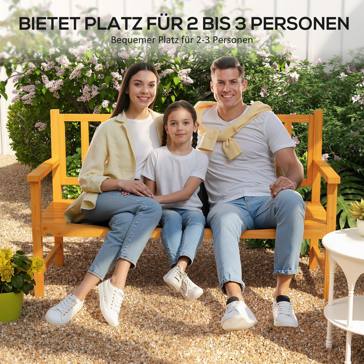 GARTENBANK 3-Sitzer, Sitzbank mit Tisch, Parkbank mit Armlehne Hellbraun - Braun, Holz (56/91/153cm) - Outsunny