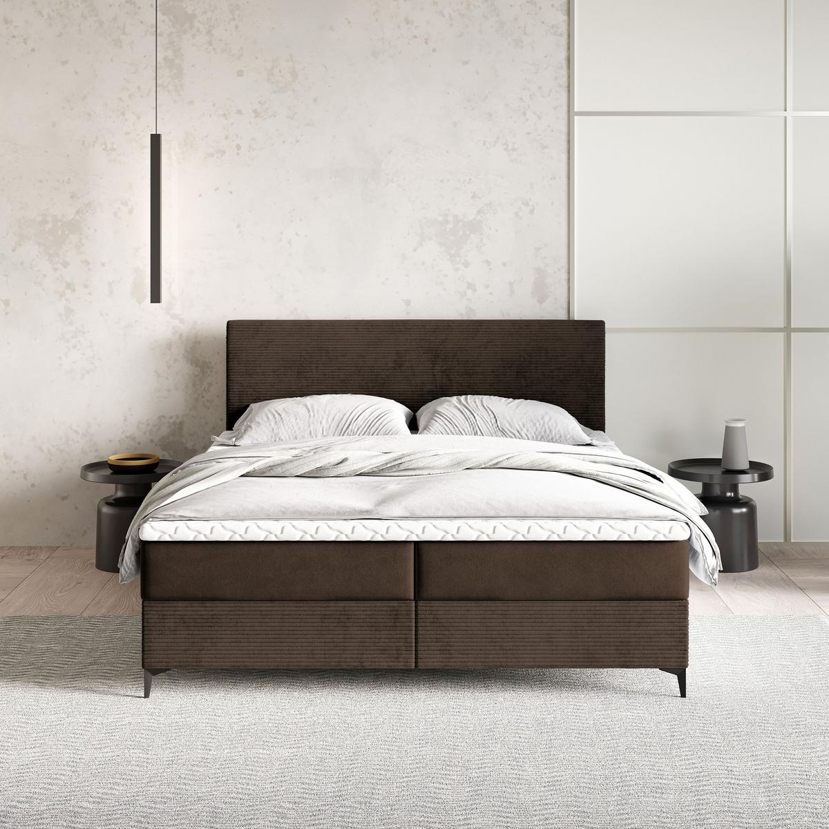 BOXBETT TORREL 140x200 cm mit Matratze und Topper - Braun - Braun, Holz (140/200cm) - MASSENO