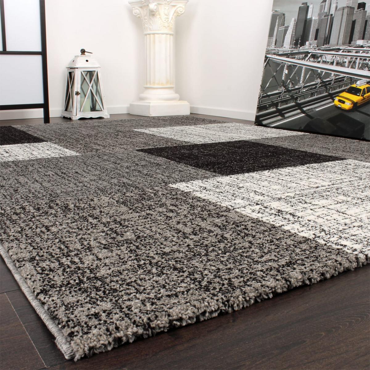 KURZFLORTEPPICH, mit geometrischem Blockmuster, Grau, 140 x 200 cm - Grau, Textil (200/140cm) - KADIMA DESIGN