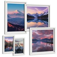 BILDER SET 5er Set - 50x50 cm & 20x30 cm & 40x60 cm Weißer Rahmen - Nachtstadt mit Neonlichtern - Weiß, Kunststoff (40/60cm) - TULUP