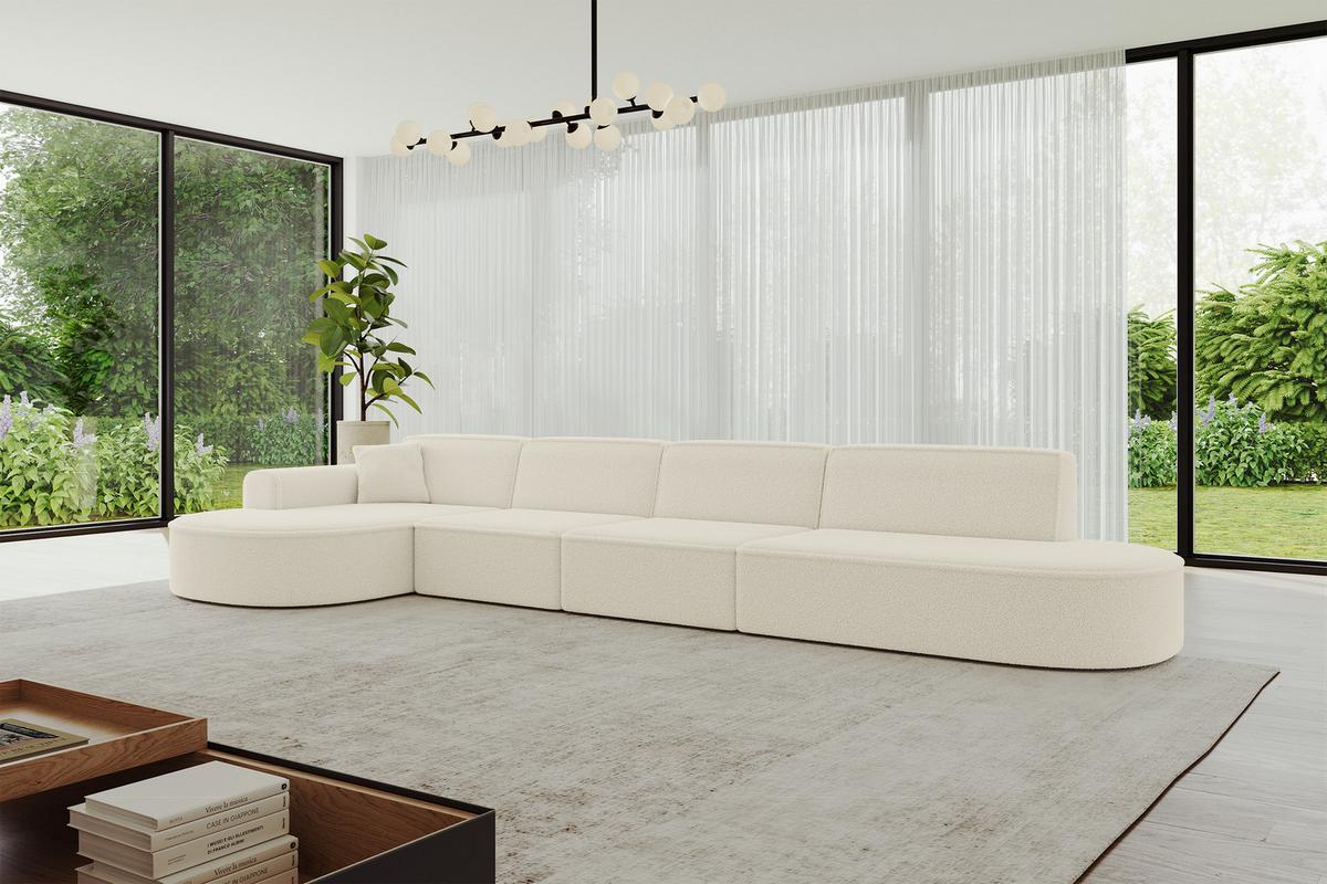 ECKSOFA Ottomane Links MARI-L3 - 413x171x79 cm Beige Bouclé - Beige/Schwarz, Holzwerkstoff/Kunststoff (165/406cm) - ALTDECOR