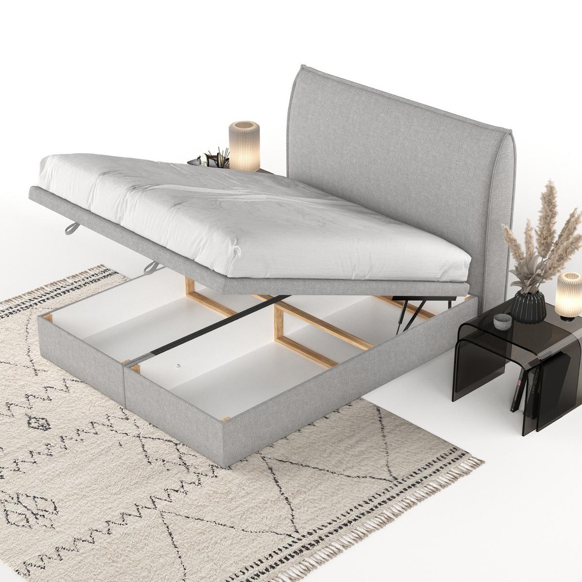 POLSTERBETT Tuvalu mit Stauraum 140/200 cm Grau im Megan Stoff - Schwarz/Grau, Holz/Holzwerkstoff (140/200cm) - AltaBeds