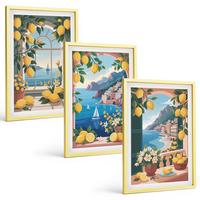 BILDER SET 3er Set - 40x60 cm Goldrahmen - Meerblick, italienische Zitronen - Goldfarben, Kunststoff (40/60cm) - TULUP