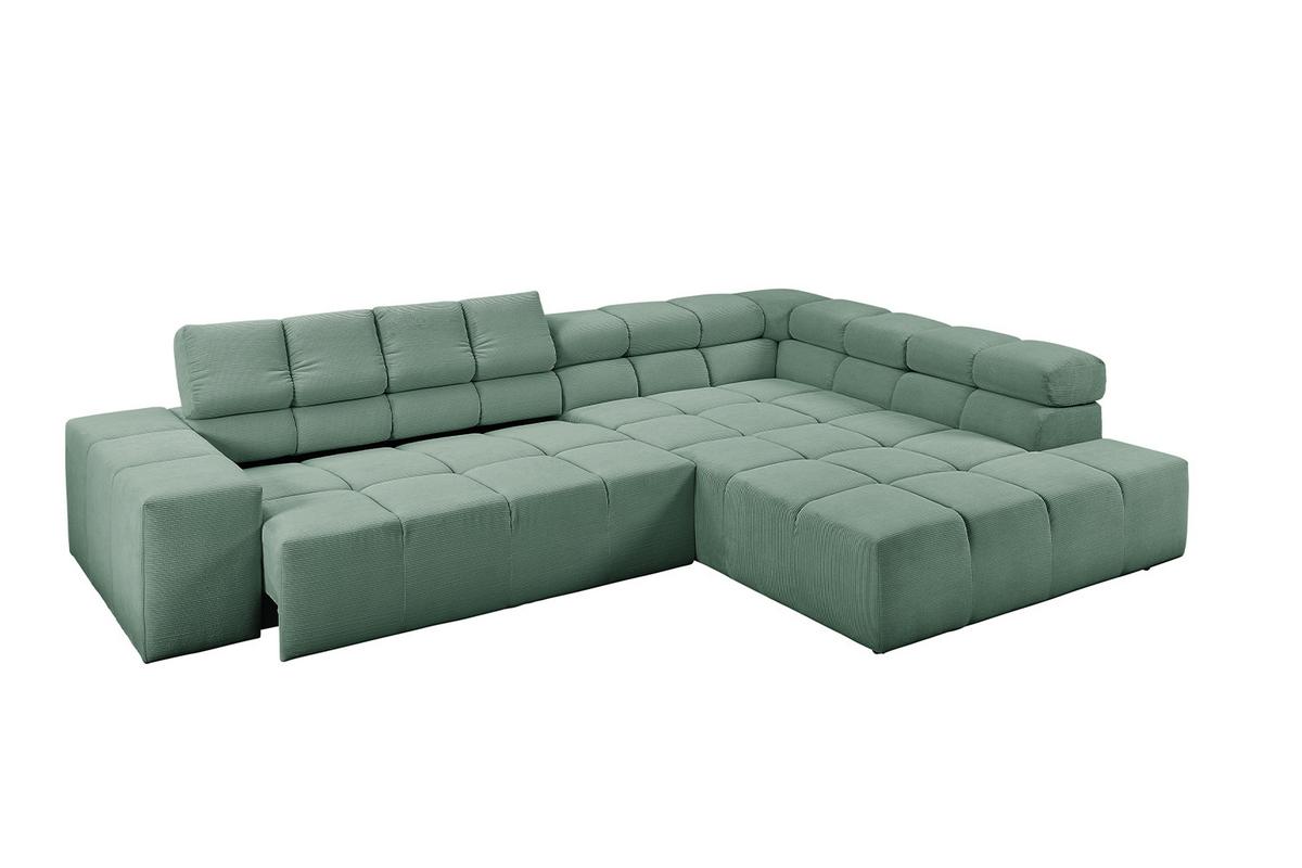 ECKSOFA MIT MOTORISCHEM SITZVORZUG NEVADA Grün Cord Relaxfunktion - Schwarz/Grün, Kunststoff/Textil (319/215cm) - KAWOLA
