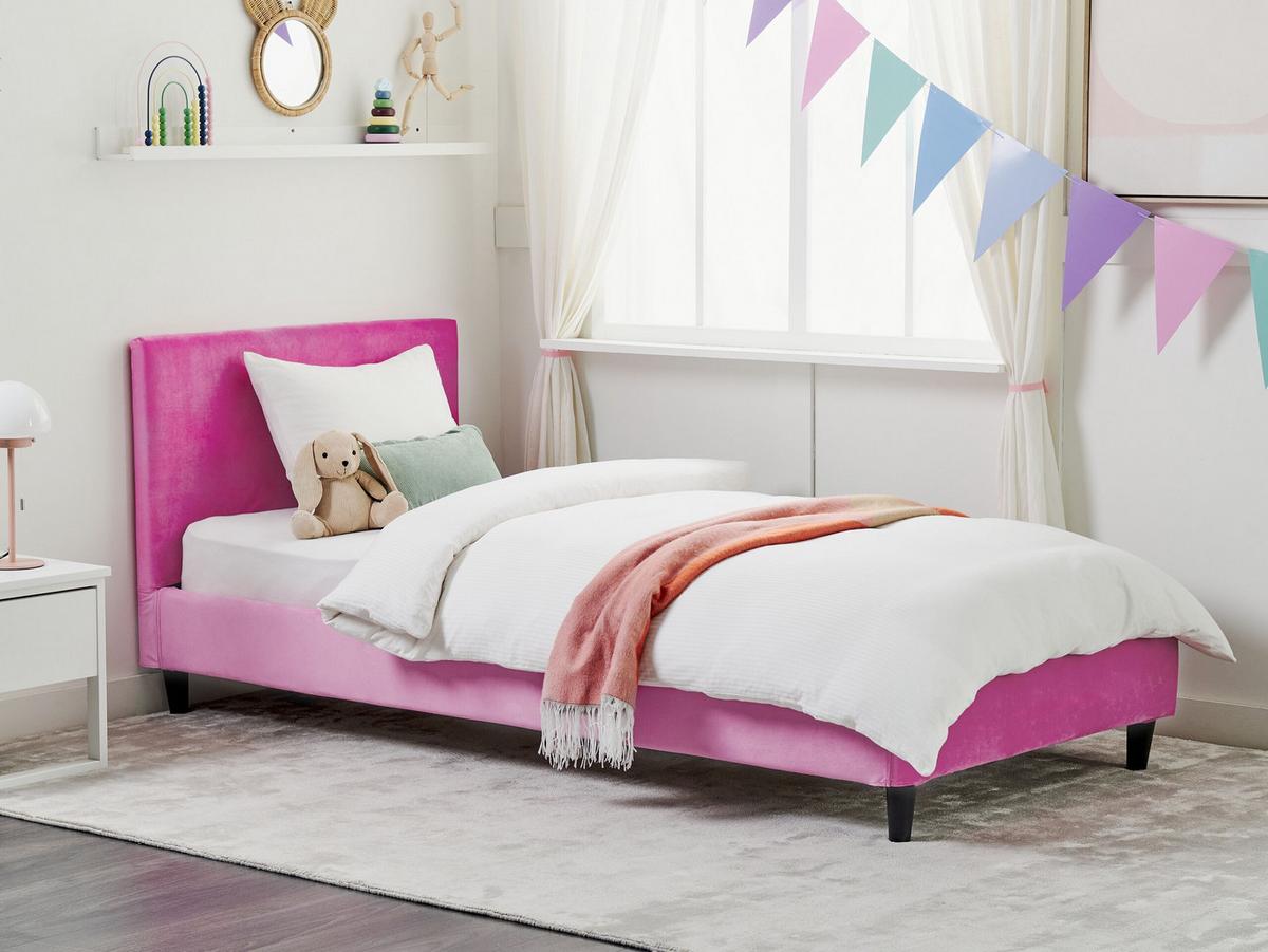 POLSTERBETT 90/200cm Fuchsia Fitou - Lila, Textil (90/200cm) - Beliani