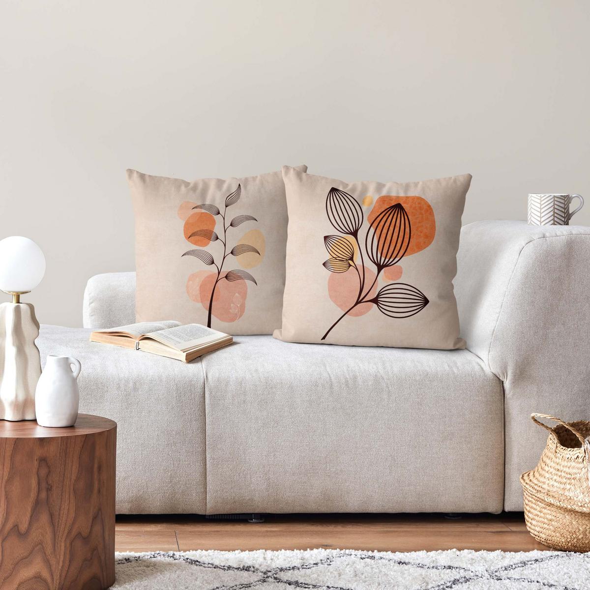 DEKOKISSEN 2er-Set Boho Blätter Duo II 40/40 cm - Orange, Textil (40/40cm) - Bilderwelten