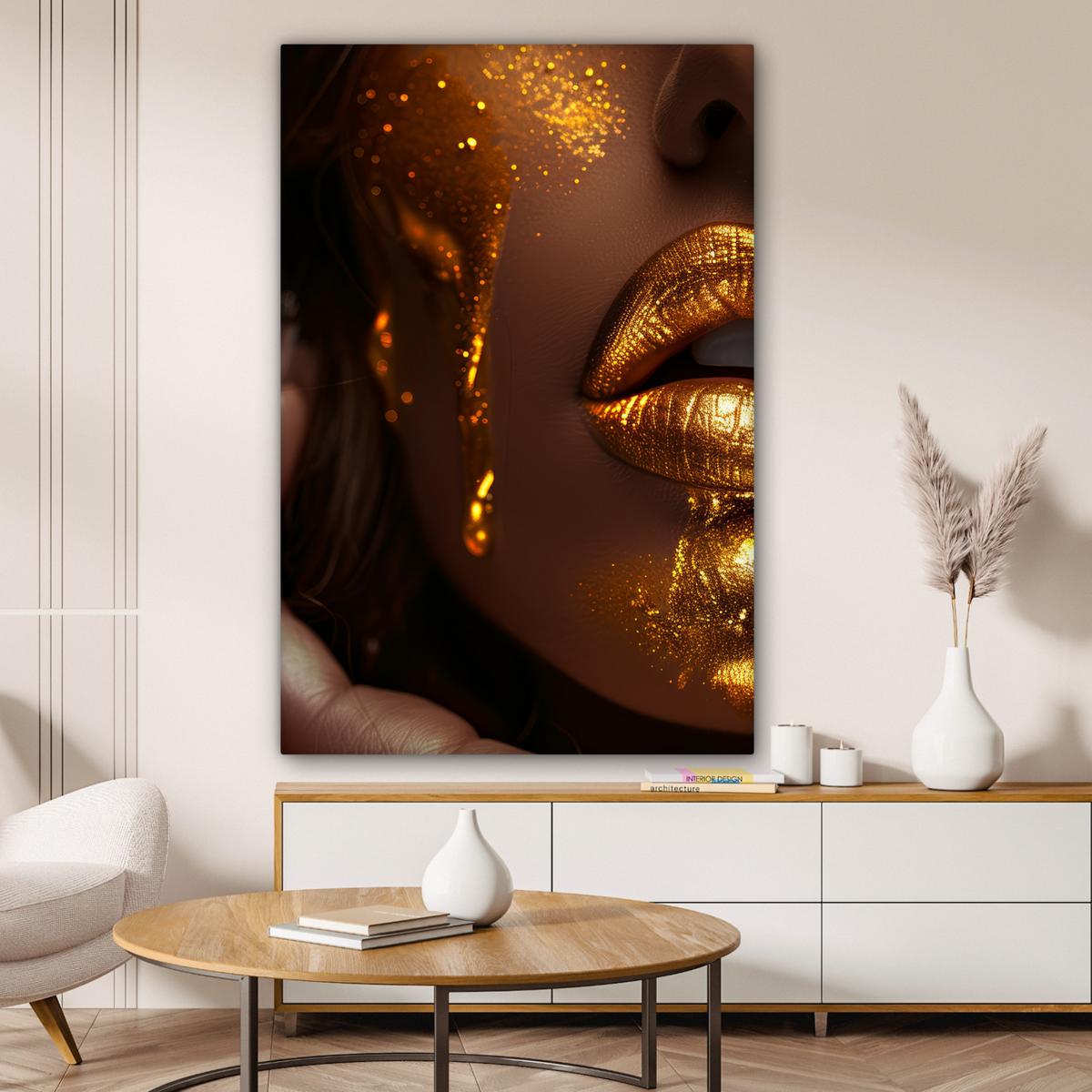 LEINWANDBILD Frau - Gold - Luxus - Porträt Deko Groß 90x140 cm - Goldfarben, Textil (90/140cm) - MuchoWow