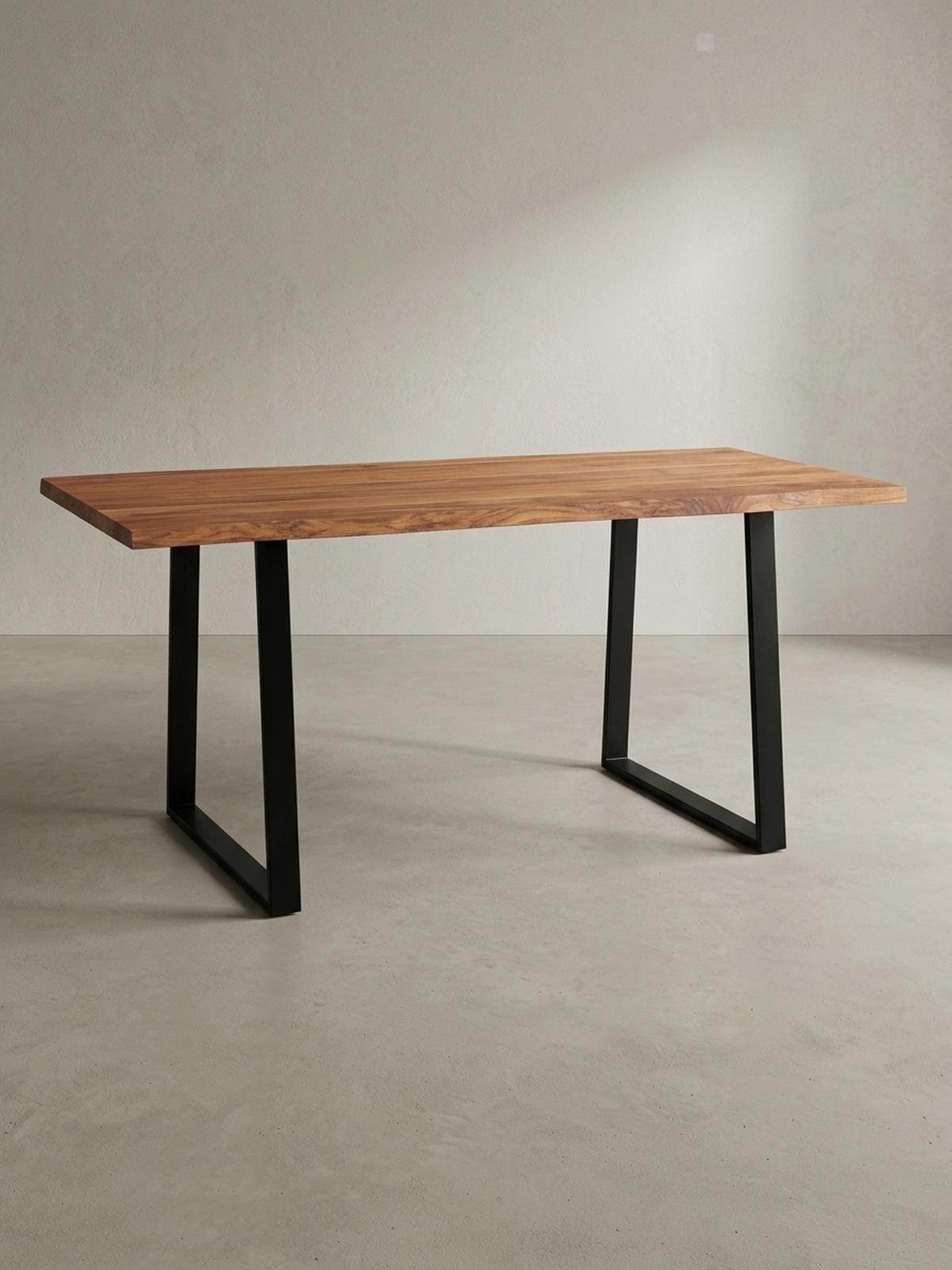 SCHREIBTISCH Massivholz Baumkante Handgefertigt Akazie TARN, Goldbraun-Schwarz 120x60x76 cm - Schwarz/Braun, Holz/Metall (60/120/76cm) - KADIMA DESIGN