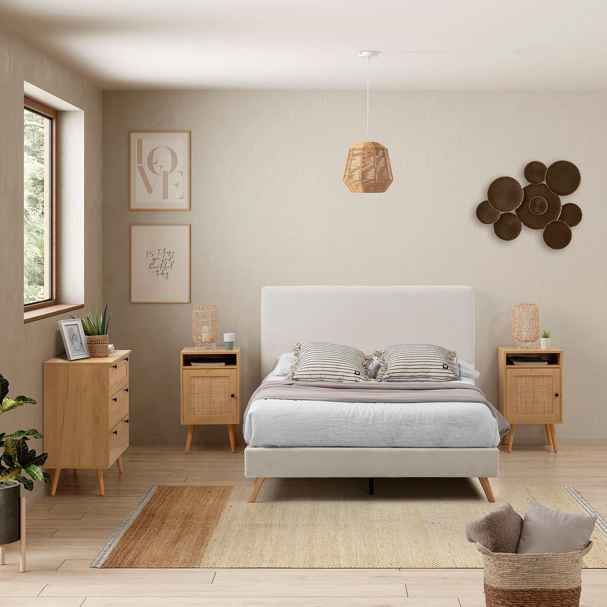 NACHTTISCH Bella 1 Tür in Eichenfarbe, natürliches Rattan - Eichefarben, Holz/Holzwerkstoff (40/70/39cm) - VS Venta-stock