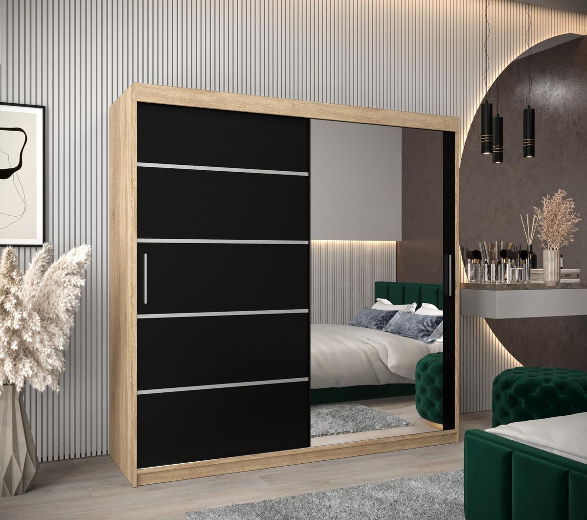 SCHWEBETÜRENSCHRANK 200/200/62 2-türig - Silberfarben/Schwarz, Holz/Kunststoff (200/200/62cm) - MÖBEL KRYSPOL