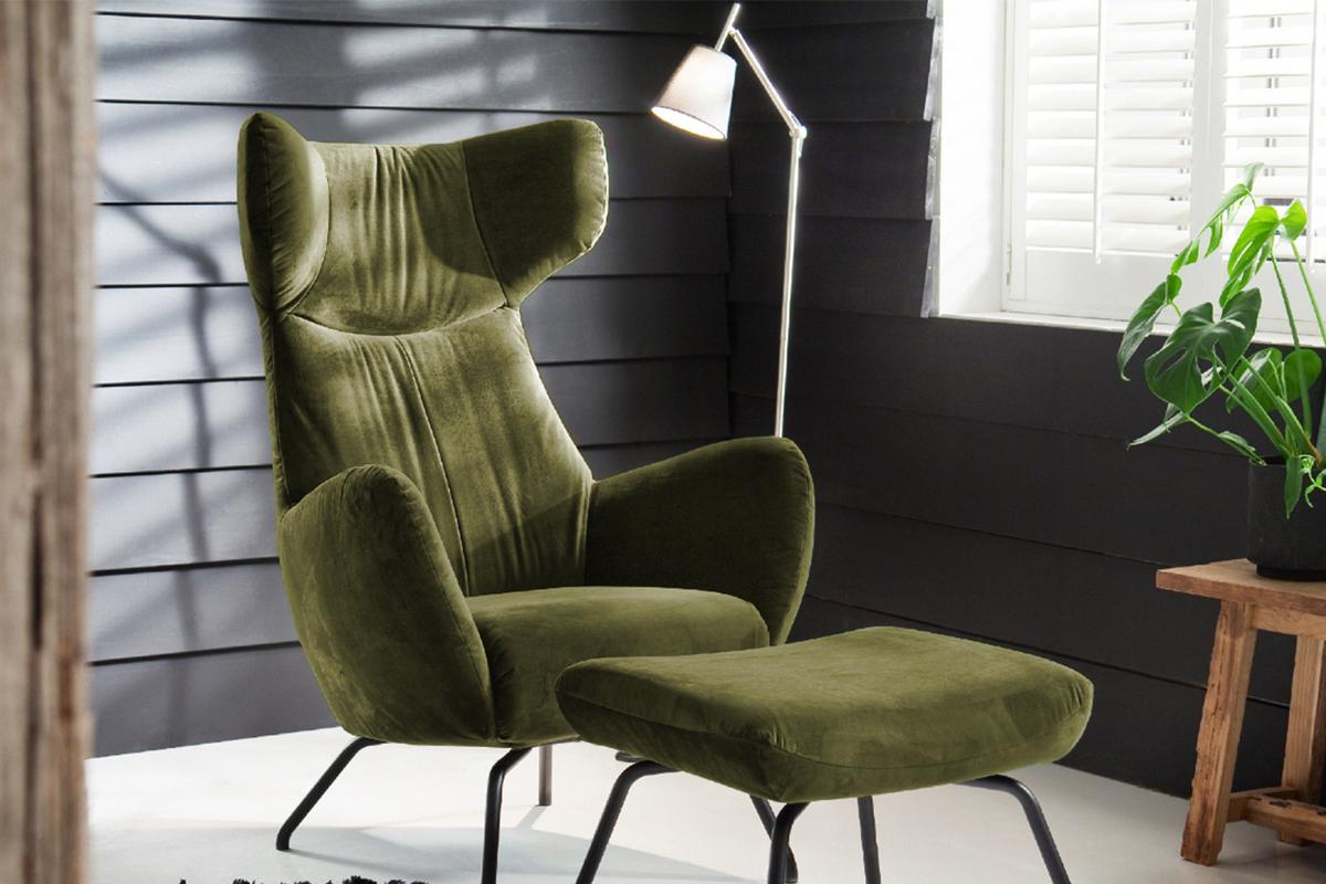 SESSEL MIT HOCKER LOTTE Dunkelgrün Velvet - Dunkelgrün/Schwarz, Textil (79/117/82cm) - KAWOLA