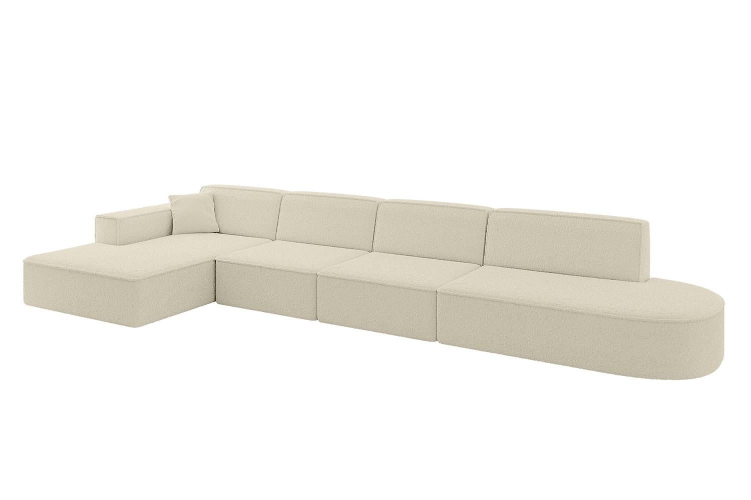 ECKSOFA Ottomane Links IREA-L3-v4 - 412x165x77 cm Beige - Hellbraun/Creme, Holzwerkstoff/Textil (412/165cm) - ALTDECOR