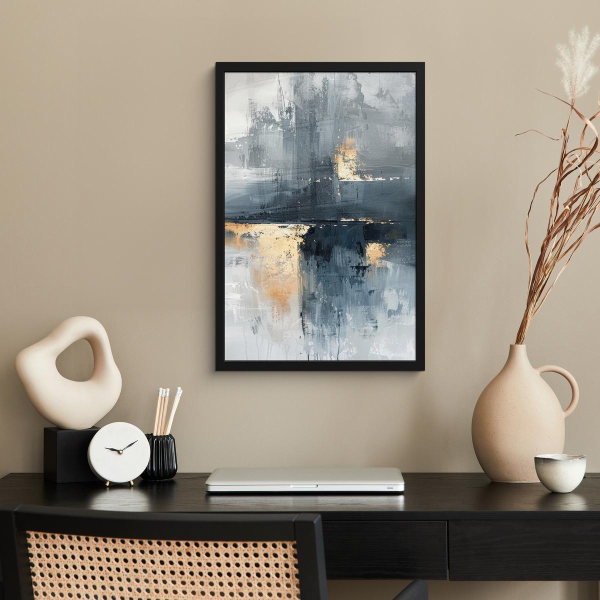 POSTER MIT RAHMEN Kunst - Grau - Gold - Abstrakt Bilder mit Rahmen 40x60 cm - Dunkelgrau, Papier (40/60cm) - MuchoWow