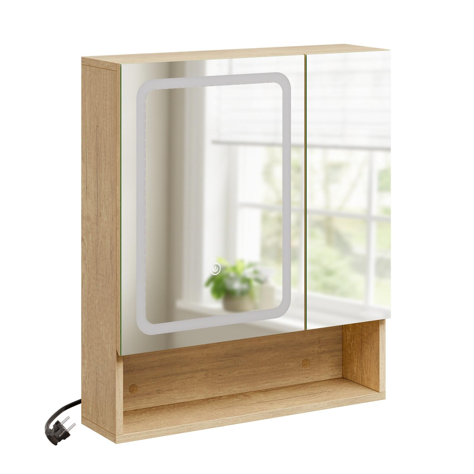 SPIEGELSCHRANK mit LED-Beleuchtung und Touch-Sensor BZR238-E-N - Ahornfarben/Weiß, Kunststoff/Fell (17/70/60cm) - SoBuy
