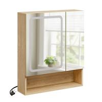 SPIEGELSCHRANK mit LED-Beleuchtung und Touch-Sensor BZR238-E-N - Ahornfarben/Weiß, Kunststoff/Fell (17/70/60cm) - SoBuy